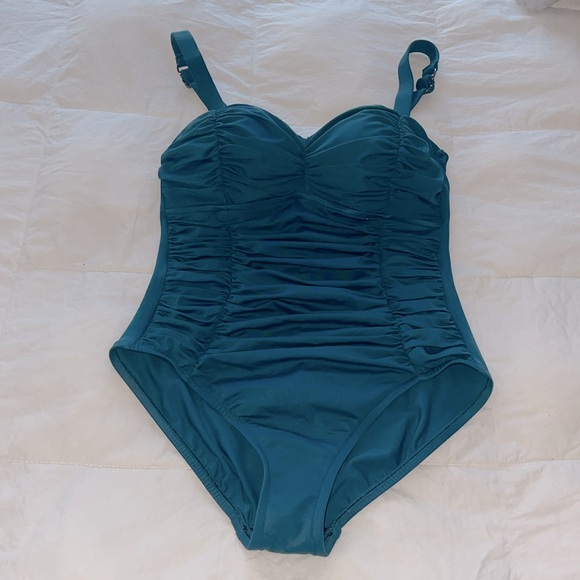 Shape + Style by Aqua Green UPF 50 Sweetheart Neck Seamed 1 Piece Swimsuit Sz 6 - Picture 8 of 16